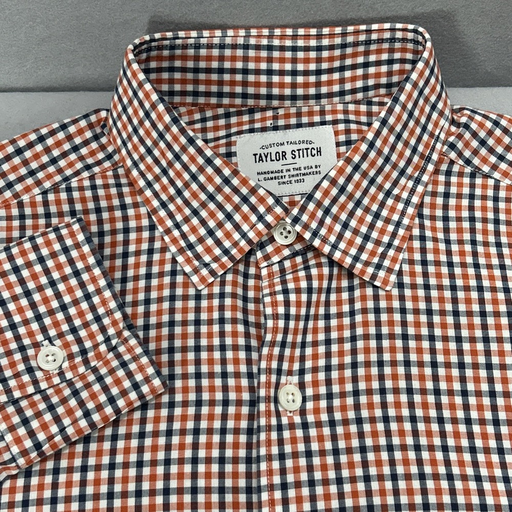 Taylor Stitch The Jack Shirt Men Size 42 Orange Blue Check Custom Tailored USA